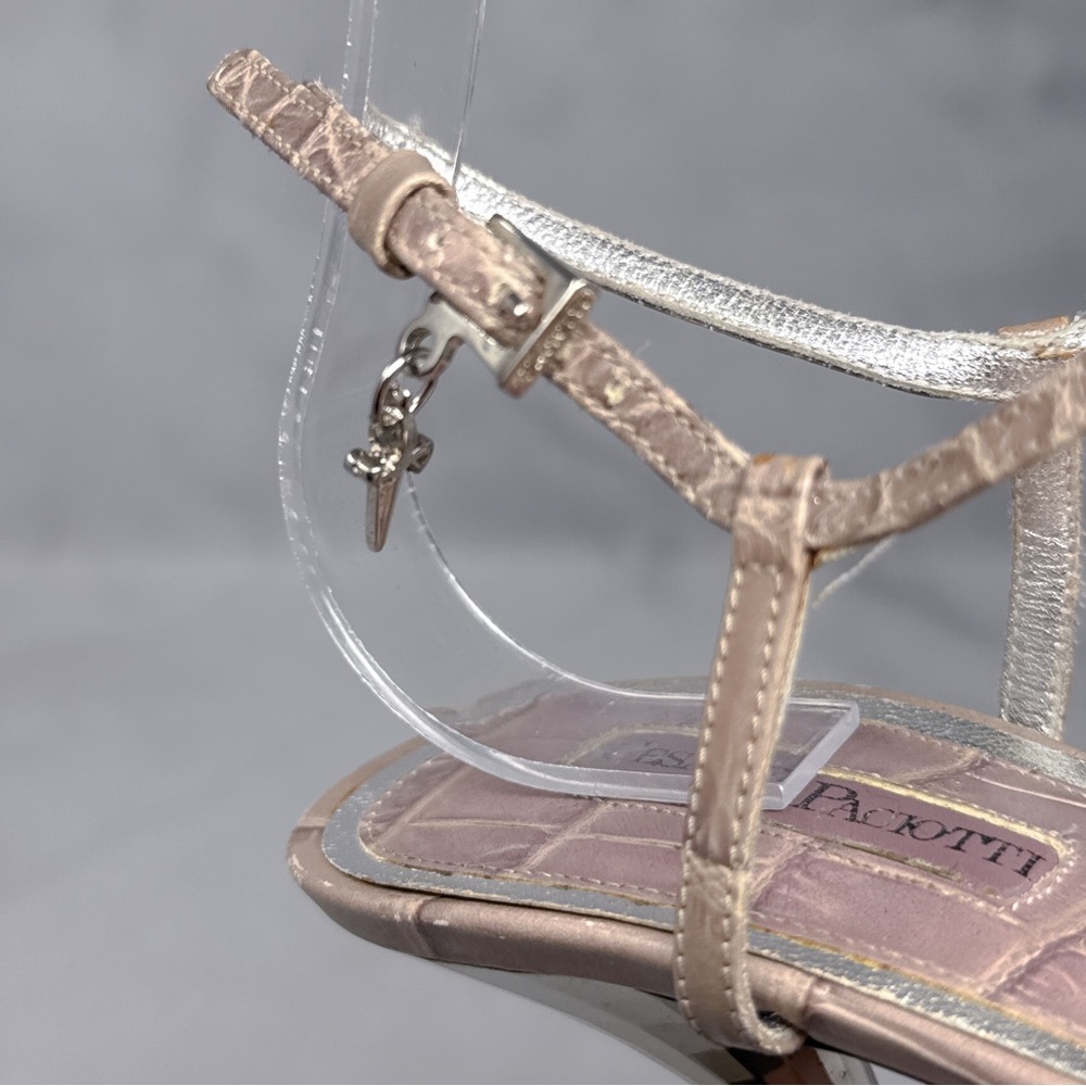 Cesare Paciotti Vintage Y2K Dagger Bow Croc Open Toe Stiletto Sandal Heels 40 - Picture 3 of 16